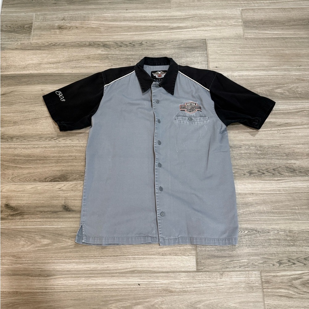 Harley-Davidson Gray and Black Casual Button Down Shirt